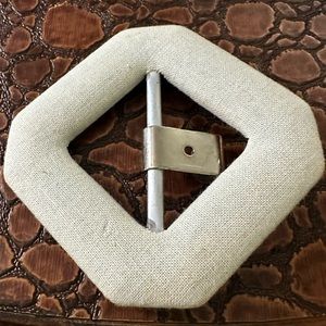 Vintage Linen Fabric Over Metal Hook Style Belt Buckle.